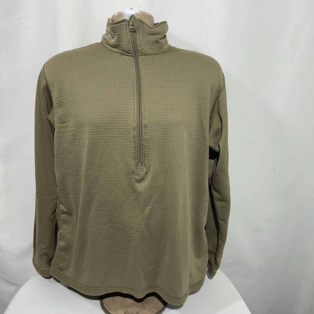 US Military Gen III Level 2 Grid Fleece Shirt Mens L Tan Sand Quarter Zip Waffle